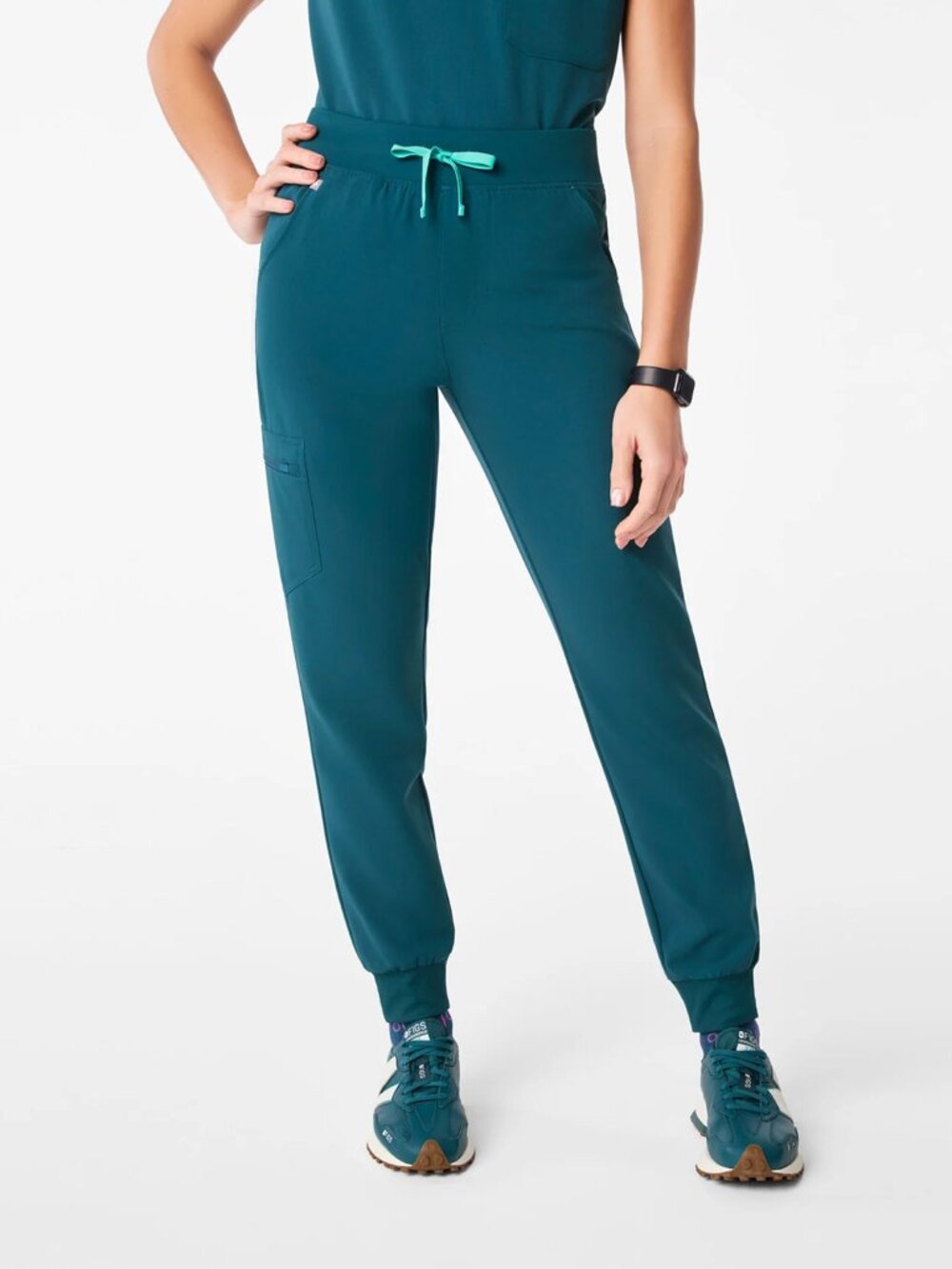 Figs Zamora High Rise Jogger Scrub Pant in Caribbean Blue medium petite